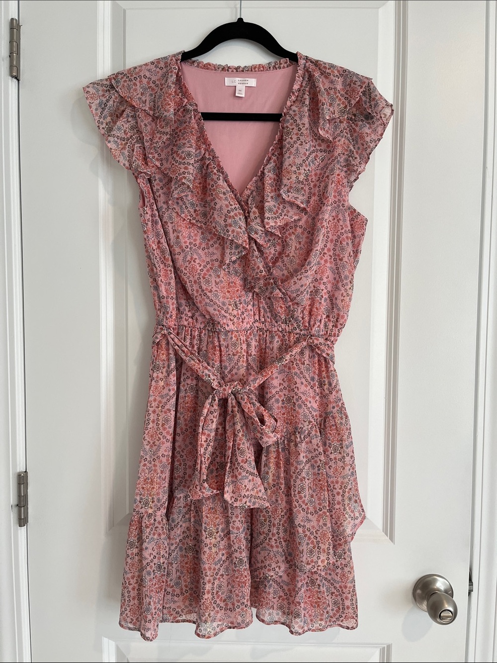 LC Lauren Conrad Pink Floral Ruffle Wrap Mini Dress